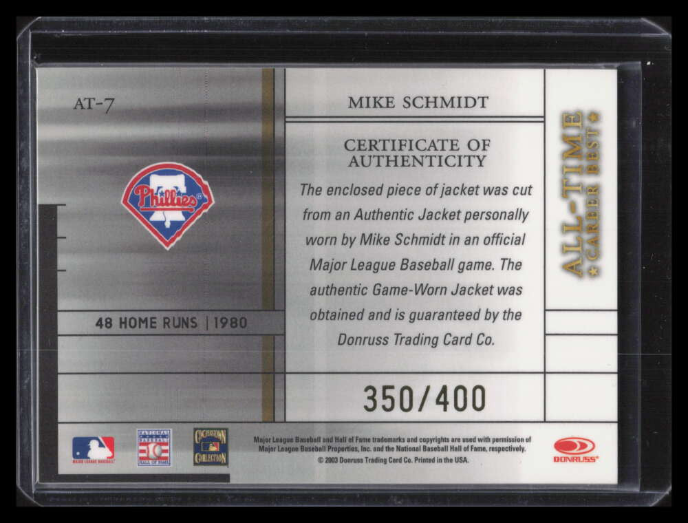 2003 Donruss Elite All-Time Career Best Materials 7 Mike Schmidt Jersey 350/400