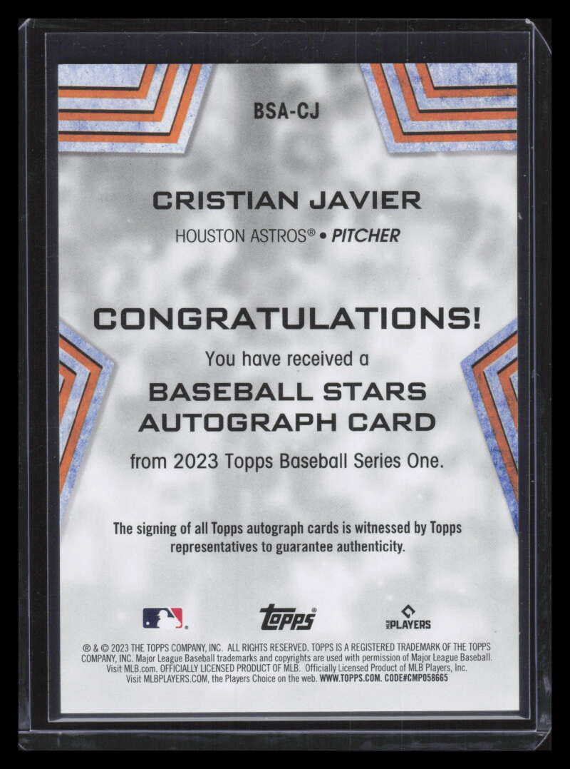 2023 Topps Baseball Stars Autographs BSACJ Cristian Javier Auto