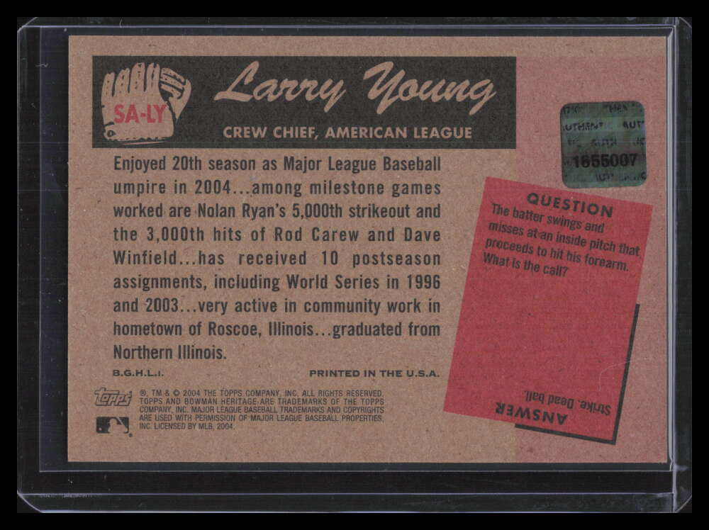 2004 Bowman Heritage Signs of Authority LY Larry Young Auto