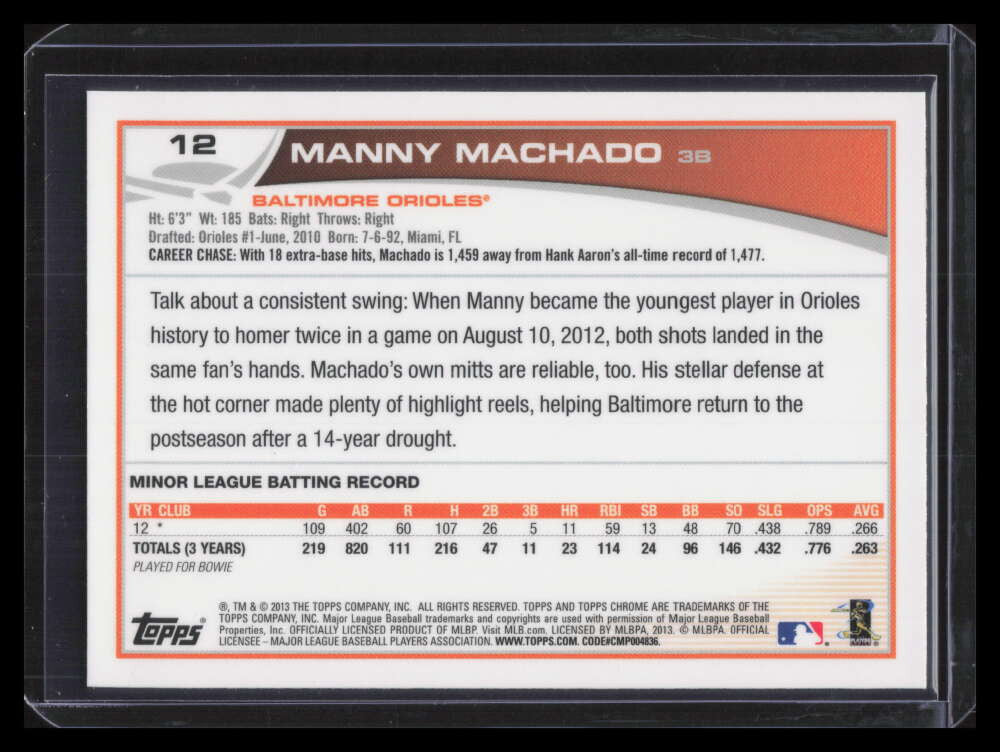 2013 Topps Chrome 12 Manny Machado Rookie 126371