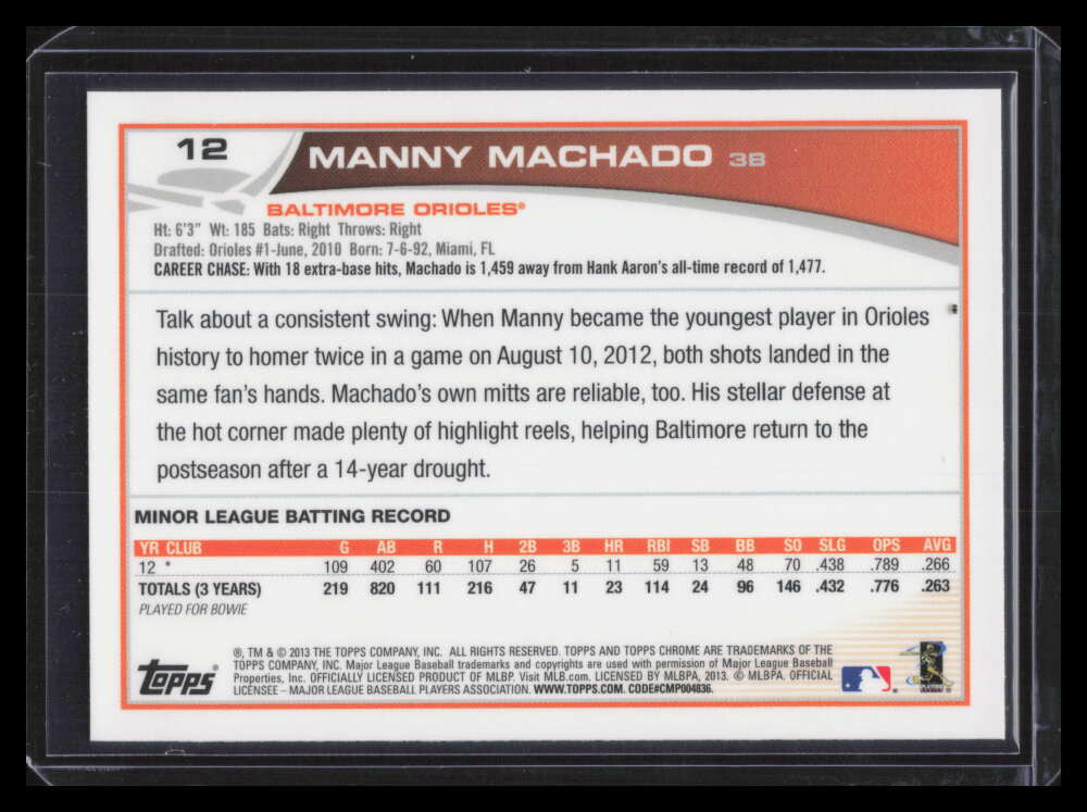 2013 Topps Chrome 12 Manny Machado Rookie 126369