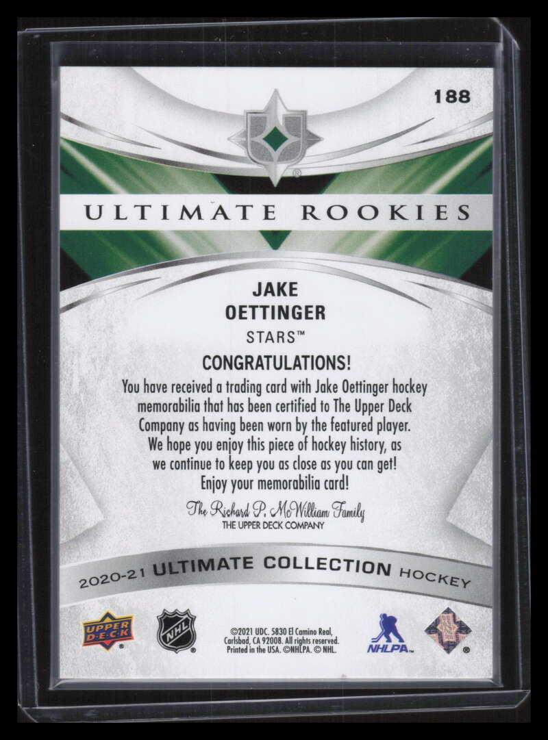 2020-21 Ultimate Collection Jerseys 188 Jake Oettinger Rookie Jersey 544/649