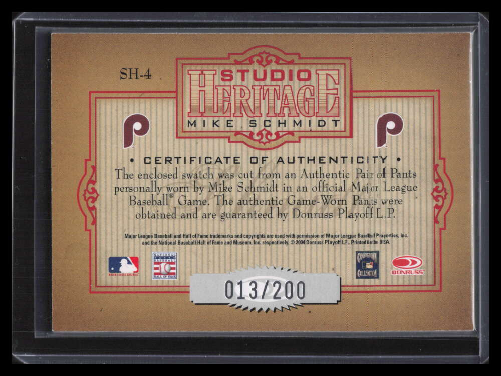 2004 Studio Heritage Material Jersey 4 Mike Schmidt Jersey 13/200