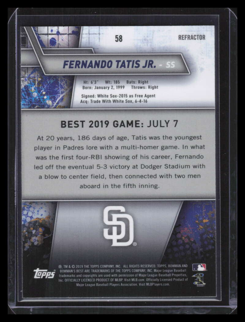 2019 Bowman's Best Refractor 58 Fernando Tatis Jr. Rookie 126292