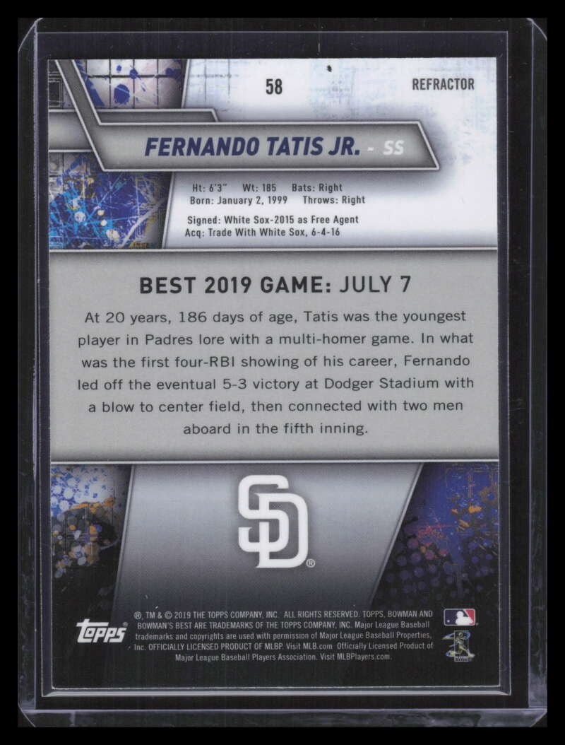 2019 Bowman's Best Refractor 58 Fernando Tatis Jr. Rookie 126291