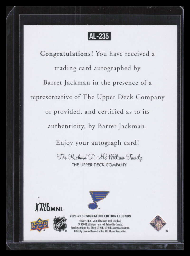 2020-21 SP Signature Legends '97 Legends Signatures al235 Barret Jackman Auto