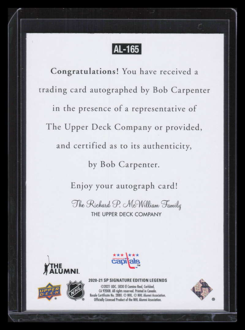 2020-21 SP Signature Legends '97 Legends Signatures al165 Bob Carpenter Auto ID: 132358