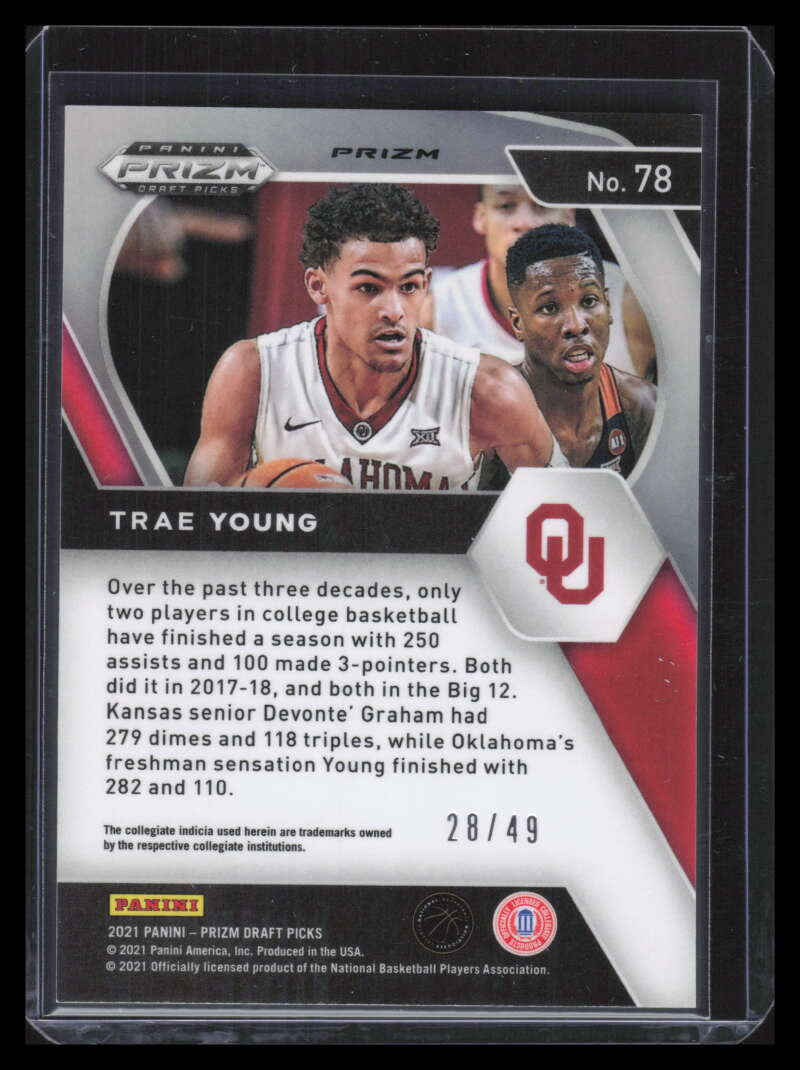 2021-22 Panini Prizm Draft Picks Prizms Orange Pulsar 78 Trae Young 28/49
