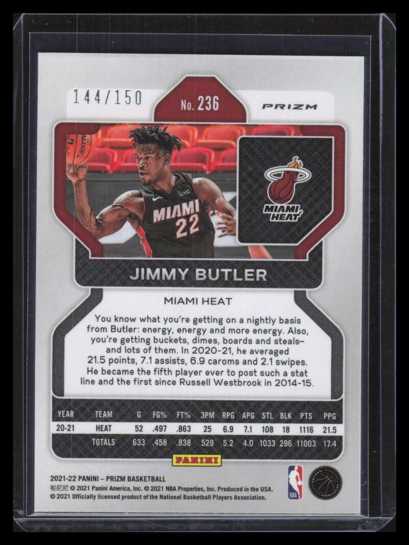 2021-22 Panini Prizm Prizms Fast Break Blue Refractor 236 Jimmy Butler 144/150