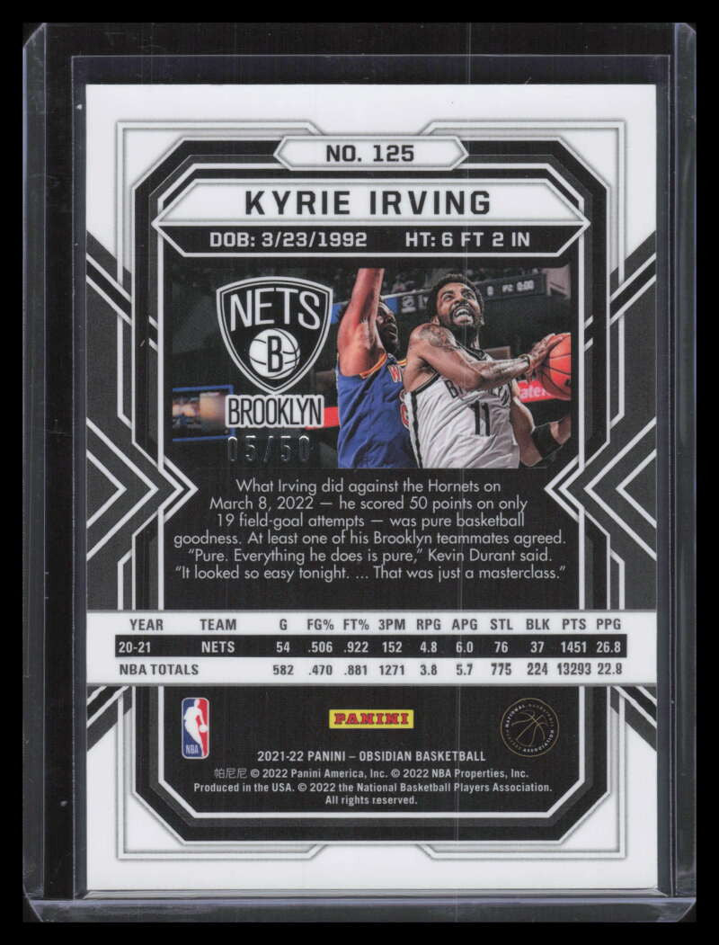2021-22 Panini Obsidian Electric Etch Orange 125 Kyrie Irving 5/50
