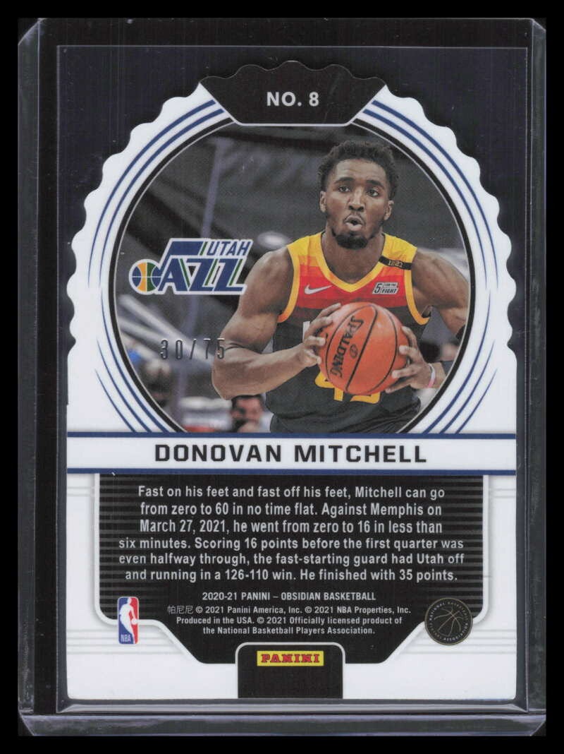 2020-21 Panini Obsidian Supernova Electric Etch Purple 8 Donovan Mitchell 30/75