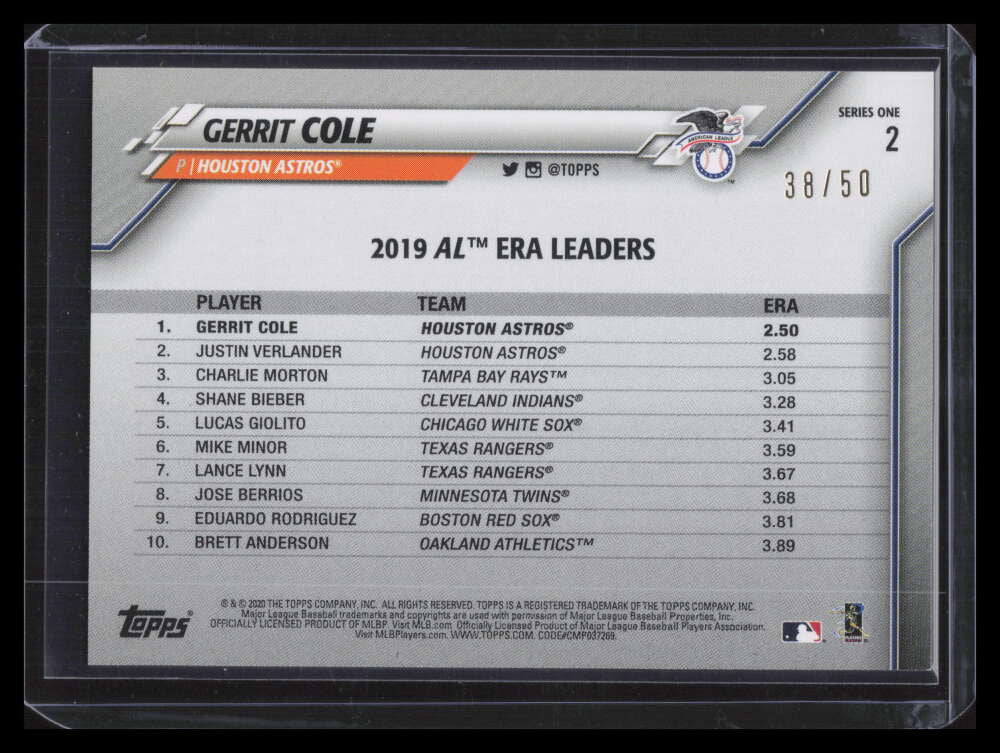 2020 Topps Mother's Day Pink 2 Gerrit Cole LL 38/50 League Leaders