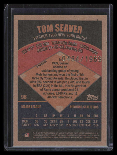 2002 Topps Super Teams Retrofractor 96 Tom Seaver 434/1969