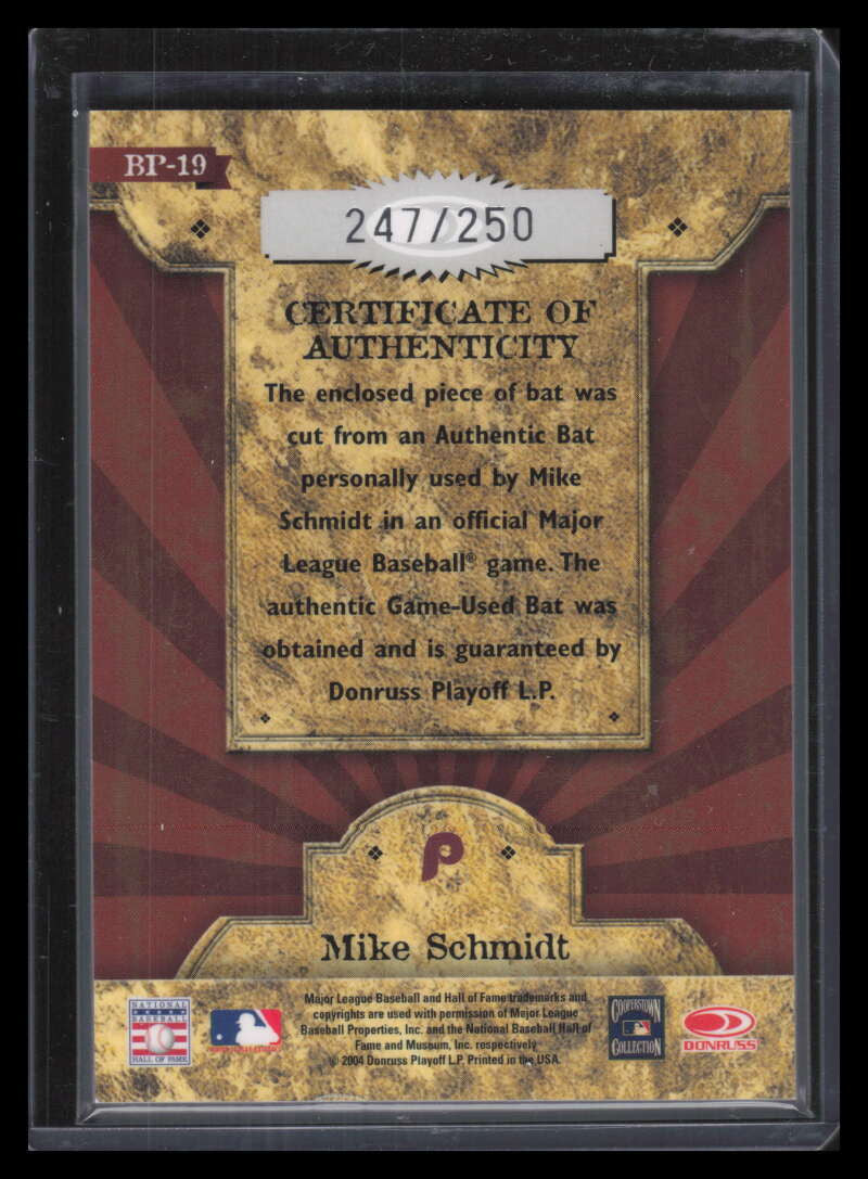 SOLD 132510 2004 Throwback Threads Blast From the Past Material 19 Mike Schmidt Bat 247/250