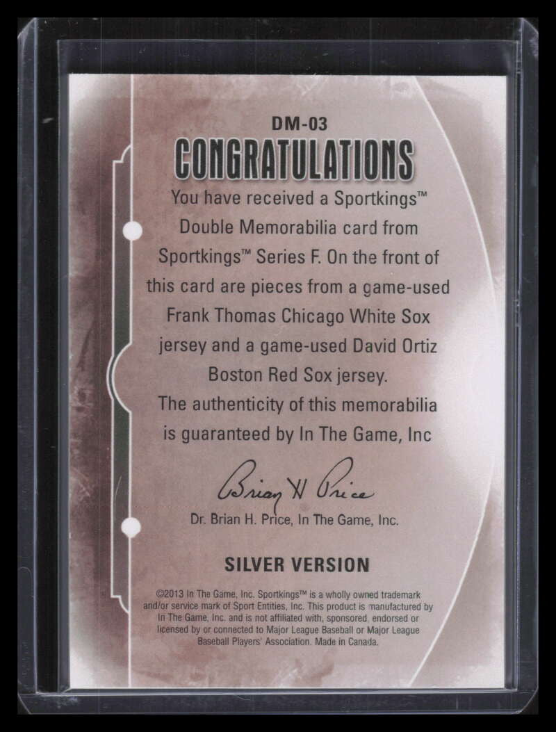 2013 Sportkings Double Memorabilia dm3 Frank Thomas David Ortiz Dual Jersey /60