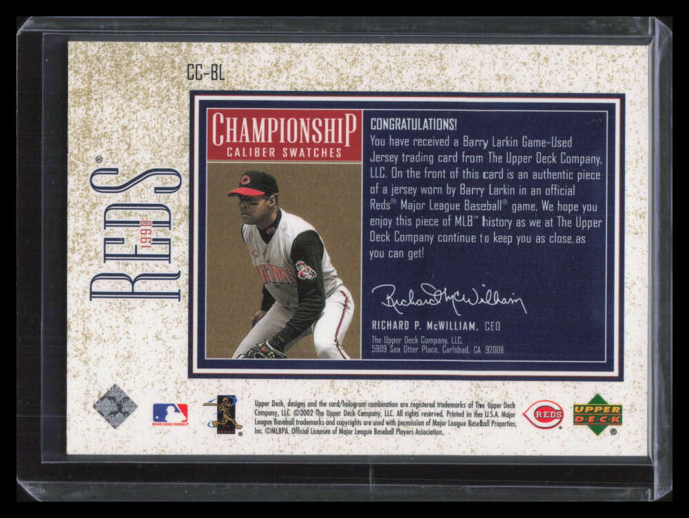 2002 Upper Deck Championship Caliber Swatch BL Barry Larkin Jersey
