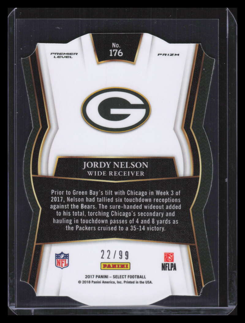 2017 Select Prizm Light Blue Refractor Die Cut 176 Jordy Nelson 22/99 Premier