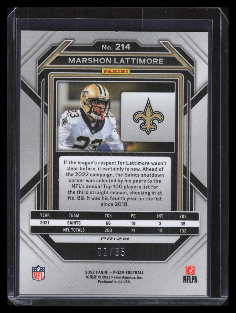 2022 Panini Prizm Prizms Red Shimmer Refractor 214 Marshon Lattimore 1/35