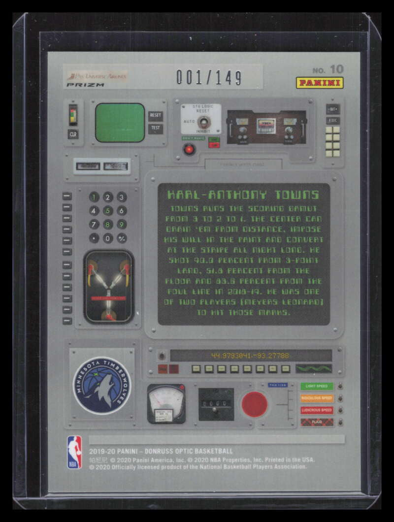 2019-10 Donruss Optic T-Minus 3, 2, 1 Lime Green 10 Karl-Anthony Towns 1/149