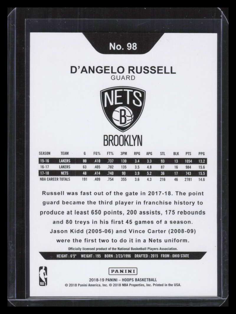 2018-19 Hoops Red Checkerboard 98 D'Angelo Russell 13/15