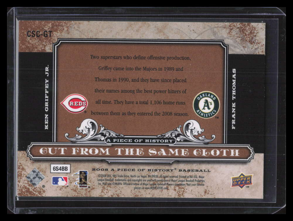 2008 UD A Piece of History Cut From Same Cloth Frank Thomas Ken Griffey 115/799