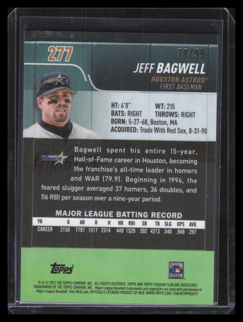 2022 Stadium Club Chrome Green Refractor 277 Jeff Bagwell 70/99