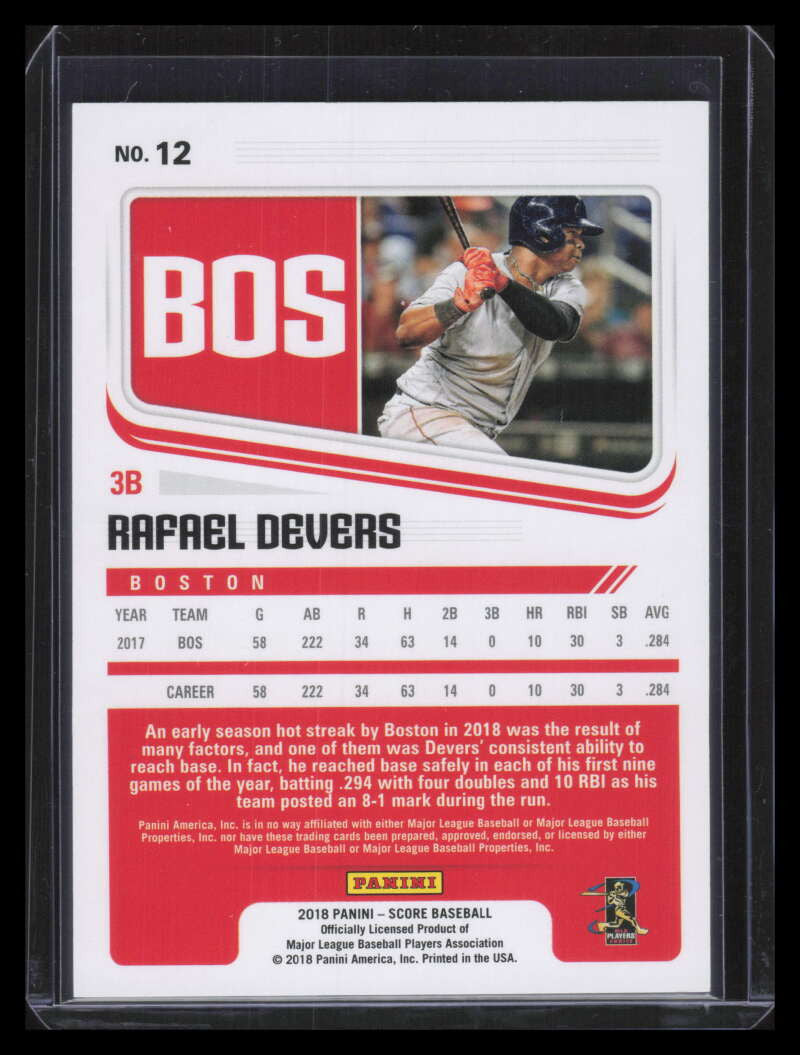 2018 Score Teal 12 Rafael Devers Rookie 121/199