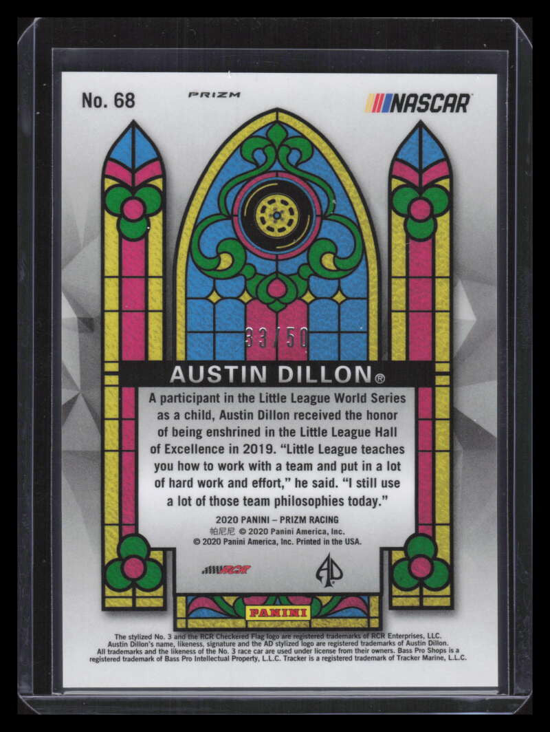 2020 Panini Prizm Prizms Pink Refractor 68 Austin Dillon SG 33/50 Stained Glass