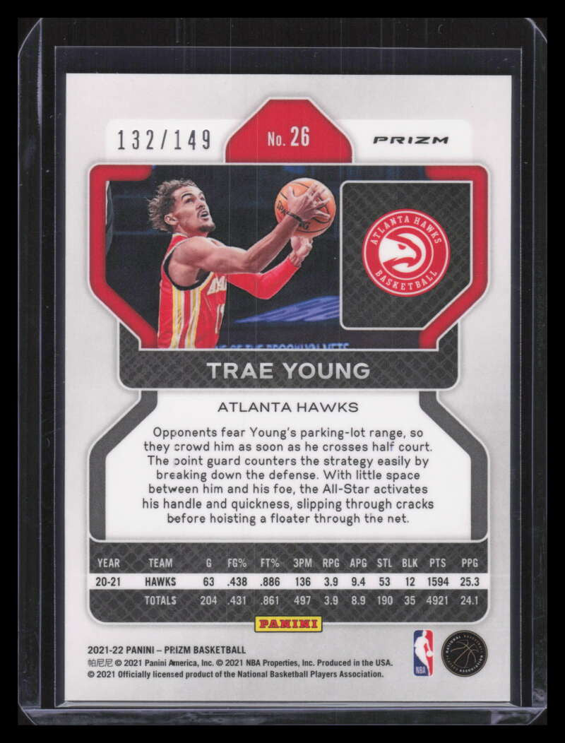 2021-22 Panini Prizm Prizms Purple Ice 26 Trae Young 132/149