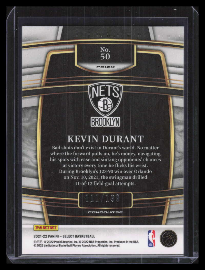 2021-22 Select Prizms Red Refractor 50 Kevin Durant 111/199