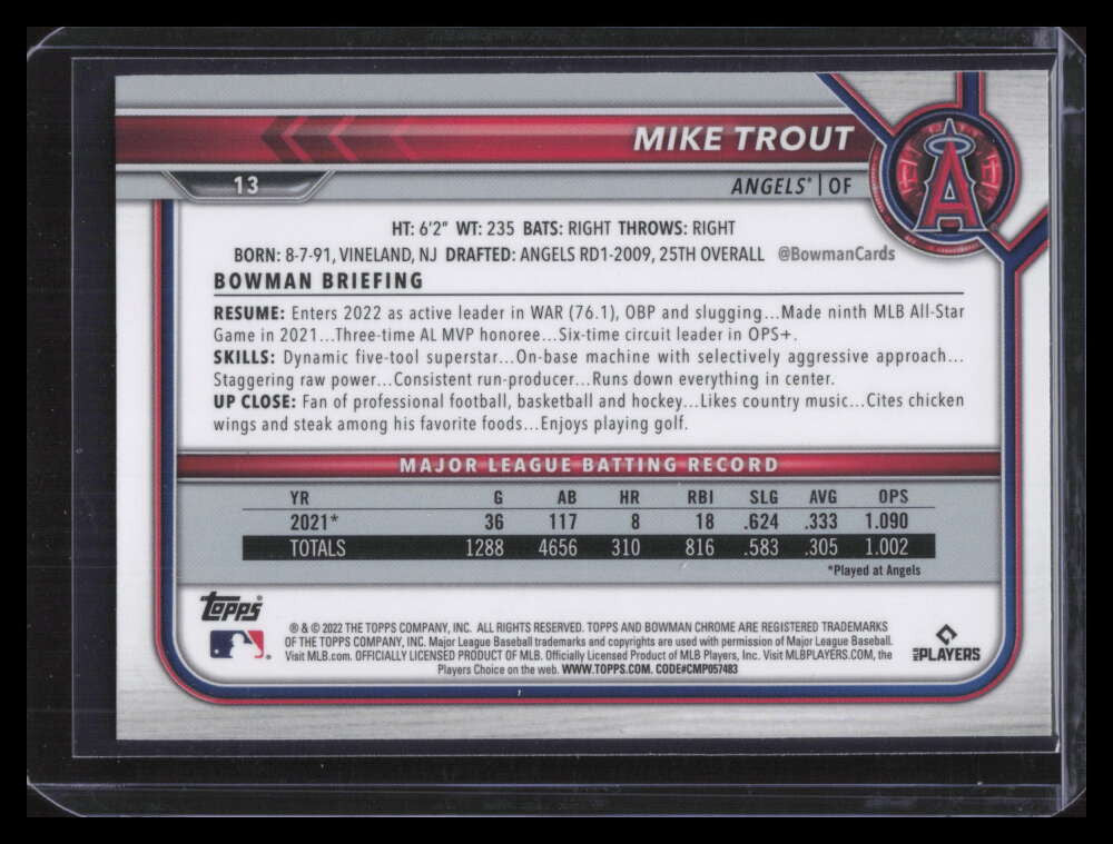 2022 Bowman Chrome Sapphire 13 Mike Trout
