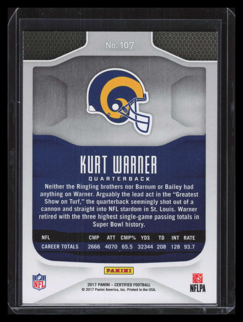 2017 Certified Mirror Red 107 Kurt Warner IMM 39/99 Immortals