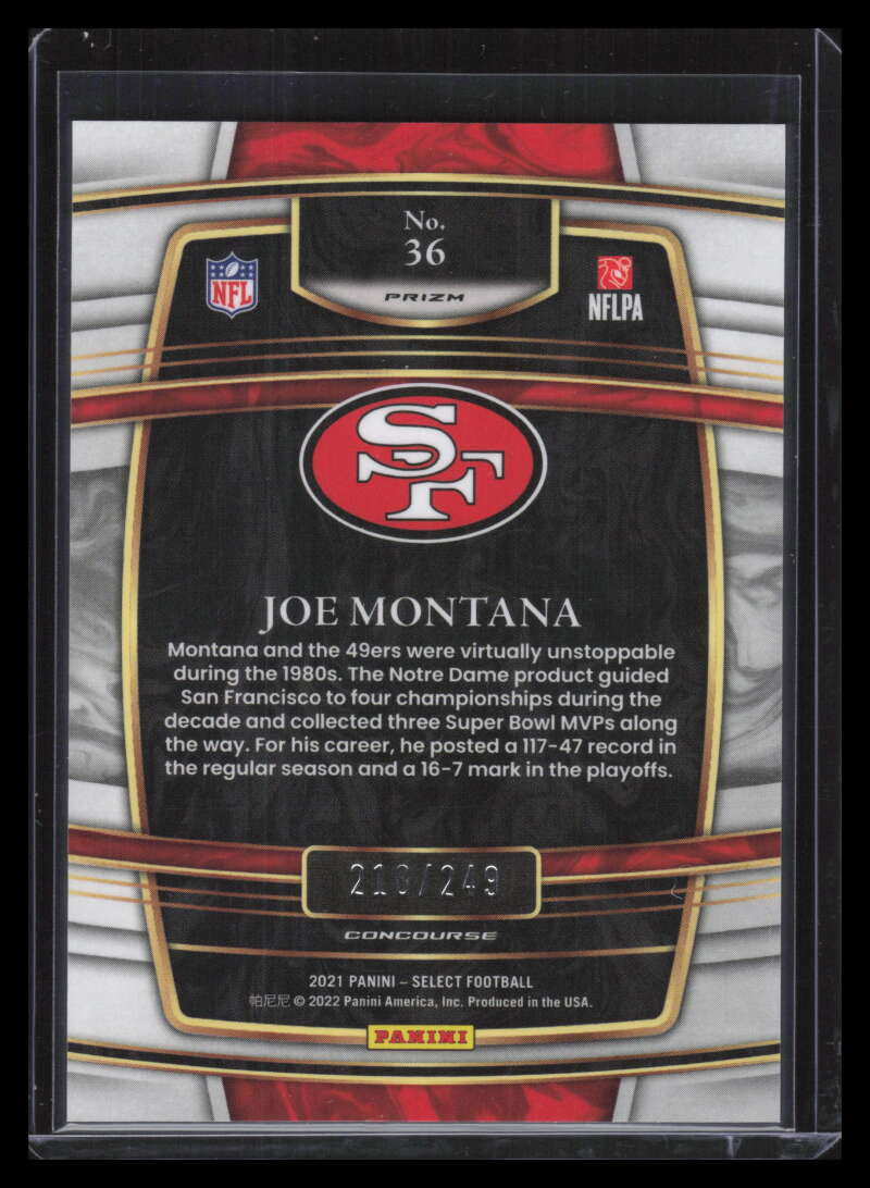 2021 Select Prizm Tri Color Refractor 36 Joe Montana 218/249 Concourse