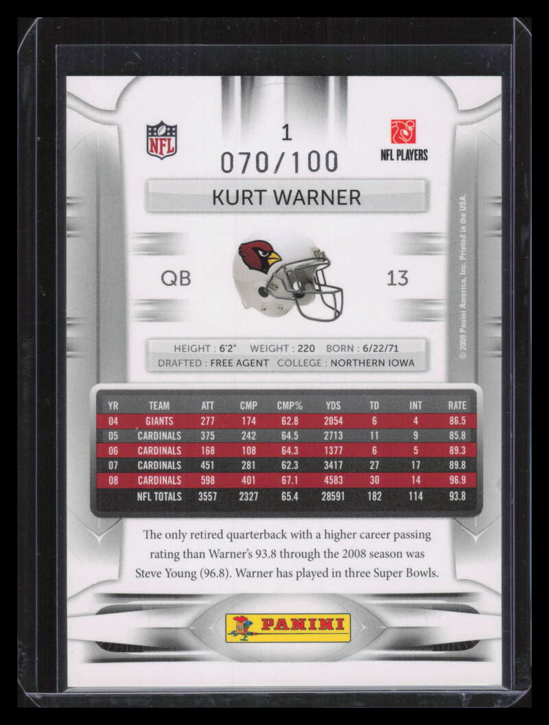 2009 Playoff Prestige Xtra Points Red 1 Kurt Warner 70/100