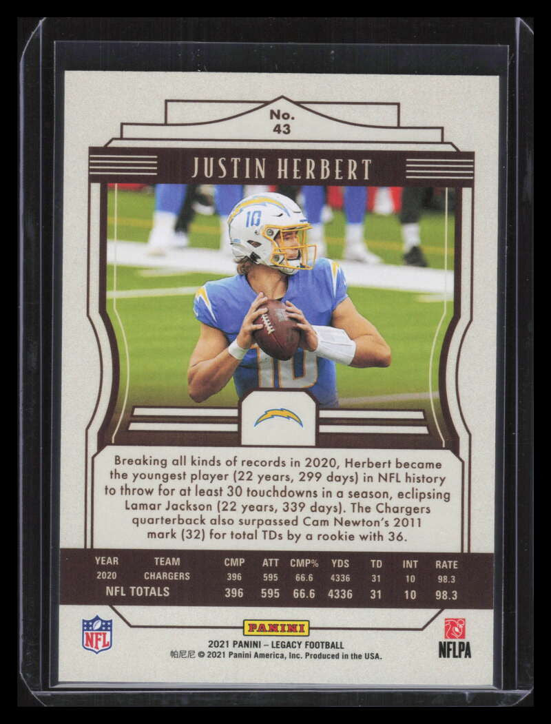 2021 Panini Legacy Orange 43 Justin Herbert 153/199