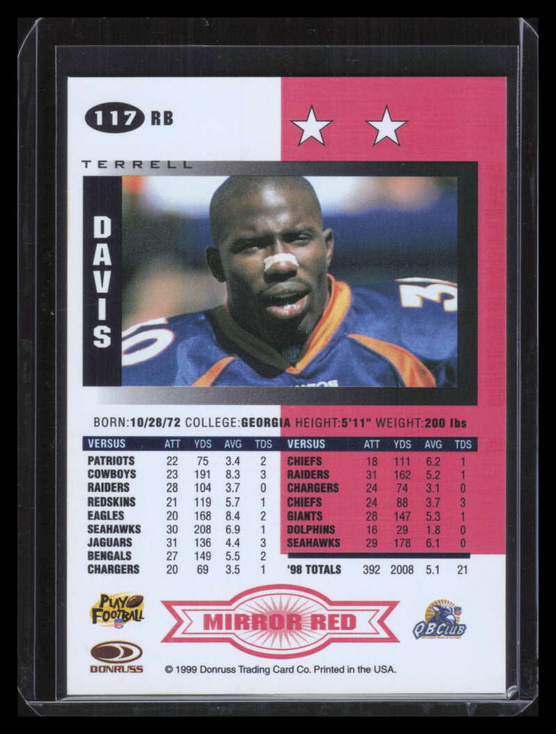 1999 Leaf Certified Mirror Red 117 Terrell Davis