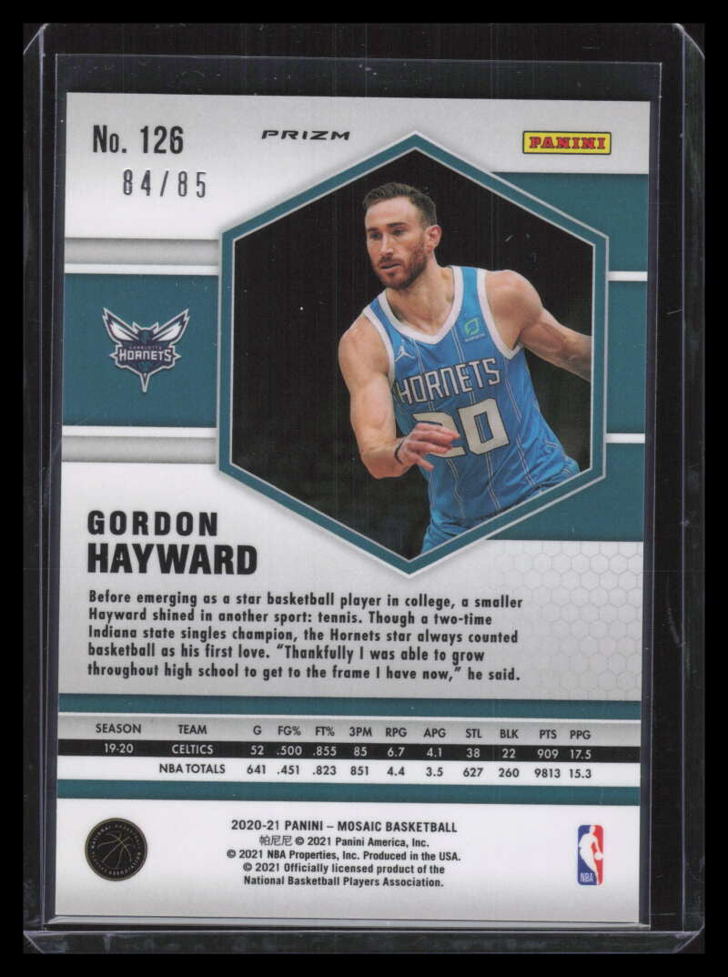 2020-21 Panini Mosaic Mosaic Fast Break Blue Refractor 126 Gordon Hayward 84/85