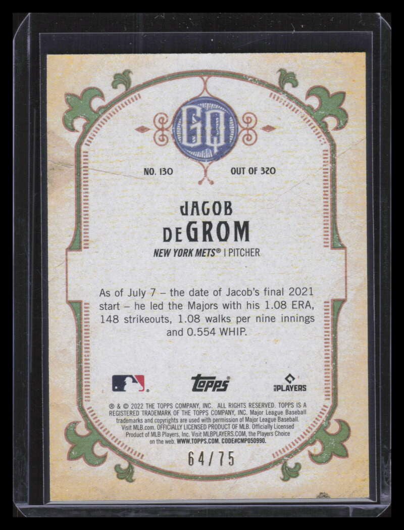 2022 Topps Gypsy Queen Mauve 130 Jacob deGrom 64/75