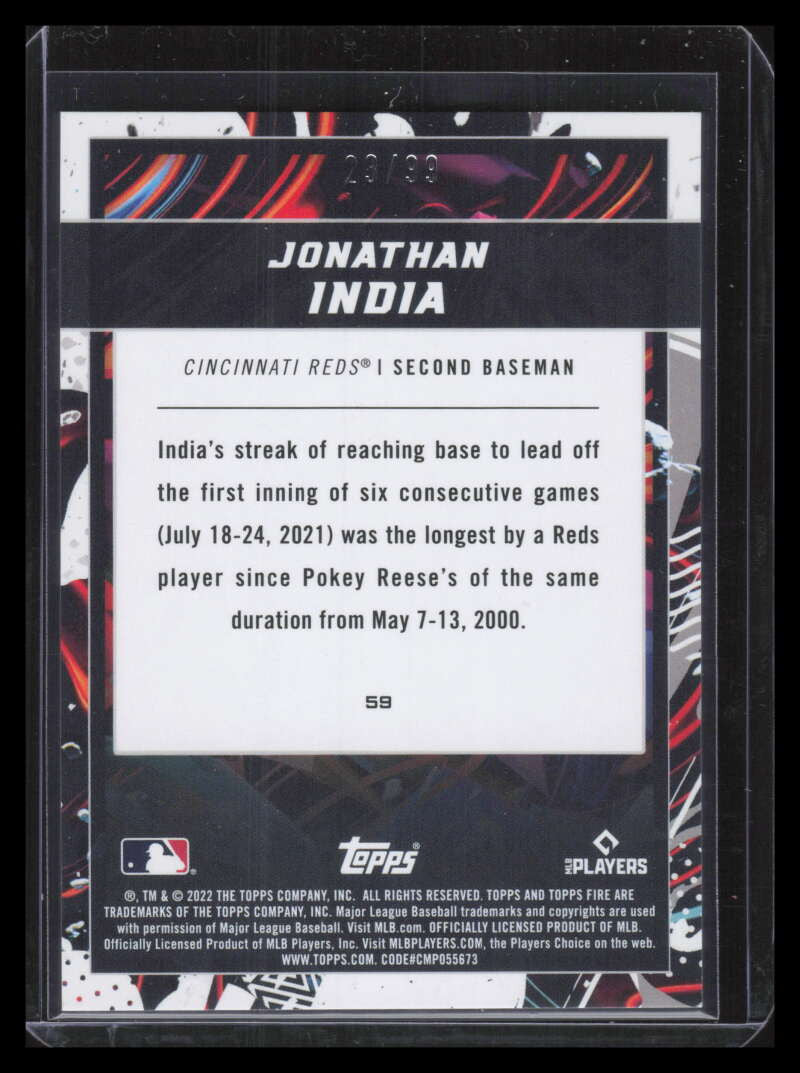 2022 Topps Fire Purple 59 Jonathan India 23/99