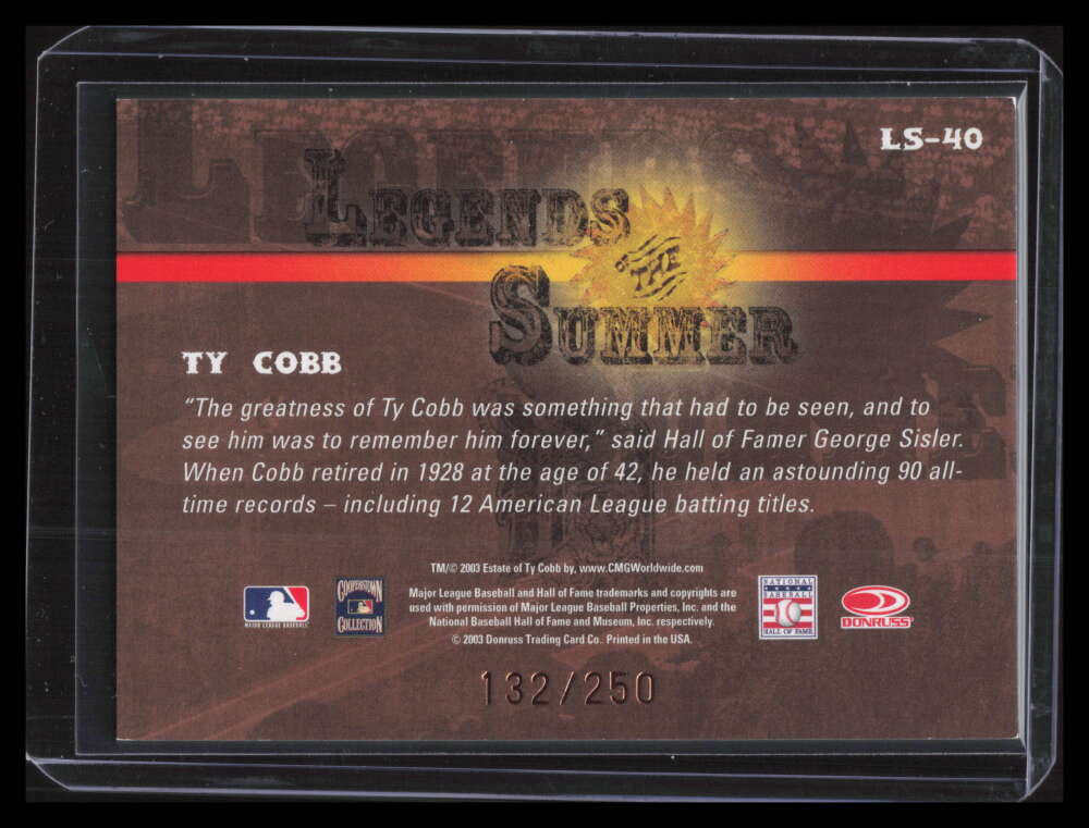 2003 Donruss Signature Legends of Summer 40 Ty Cobb 132/250