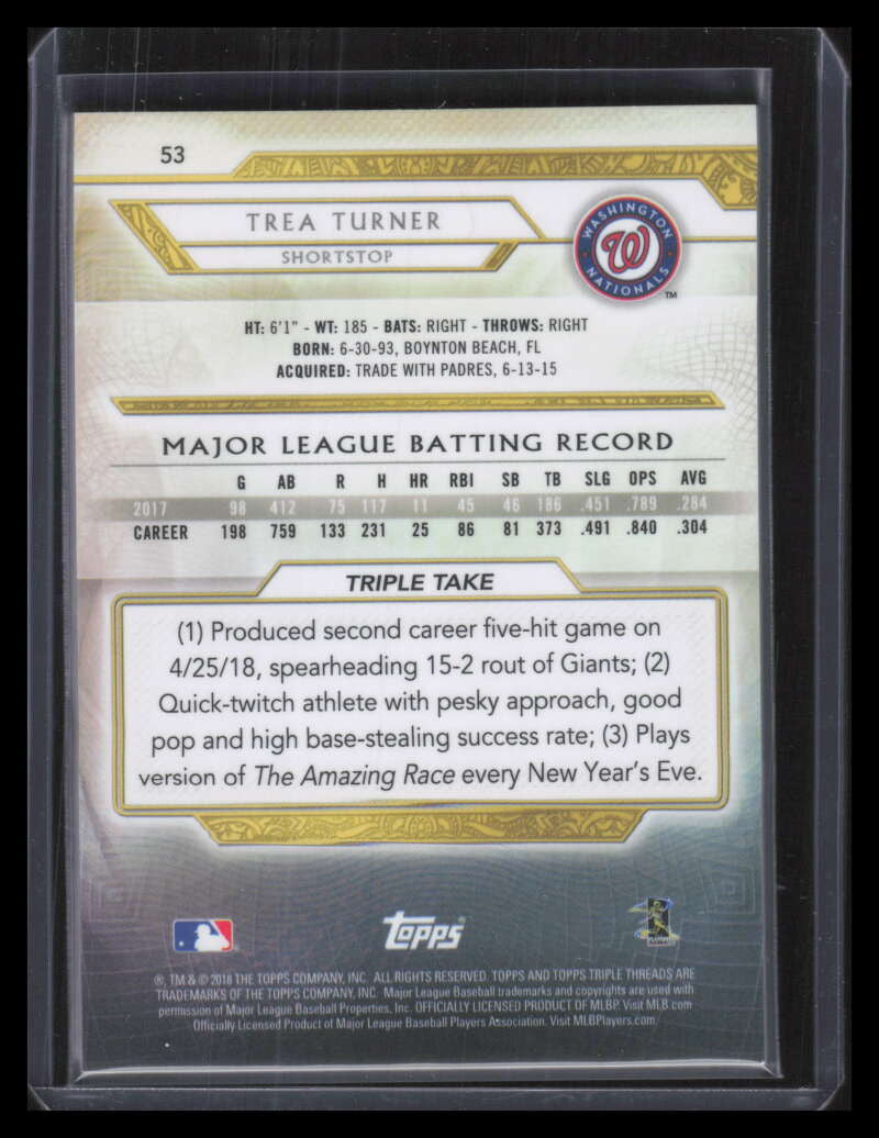2018 Topps Triple Threads Gold 53 Trea Turner 93/99