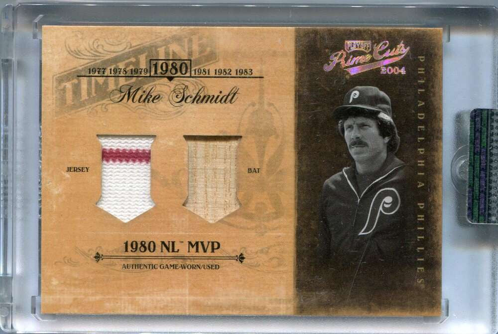 2004 Prime Cuts II Timeline Material Combo Mike Schmidt Dual Bat Jersey 12/20