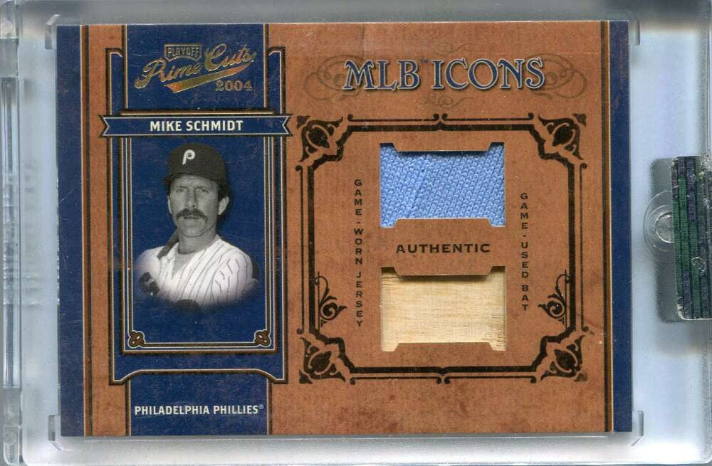 2004 Prime Cuts II MLB Icons Material Combo Mike Schmidt Dual Bat Jersey 8/20