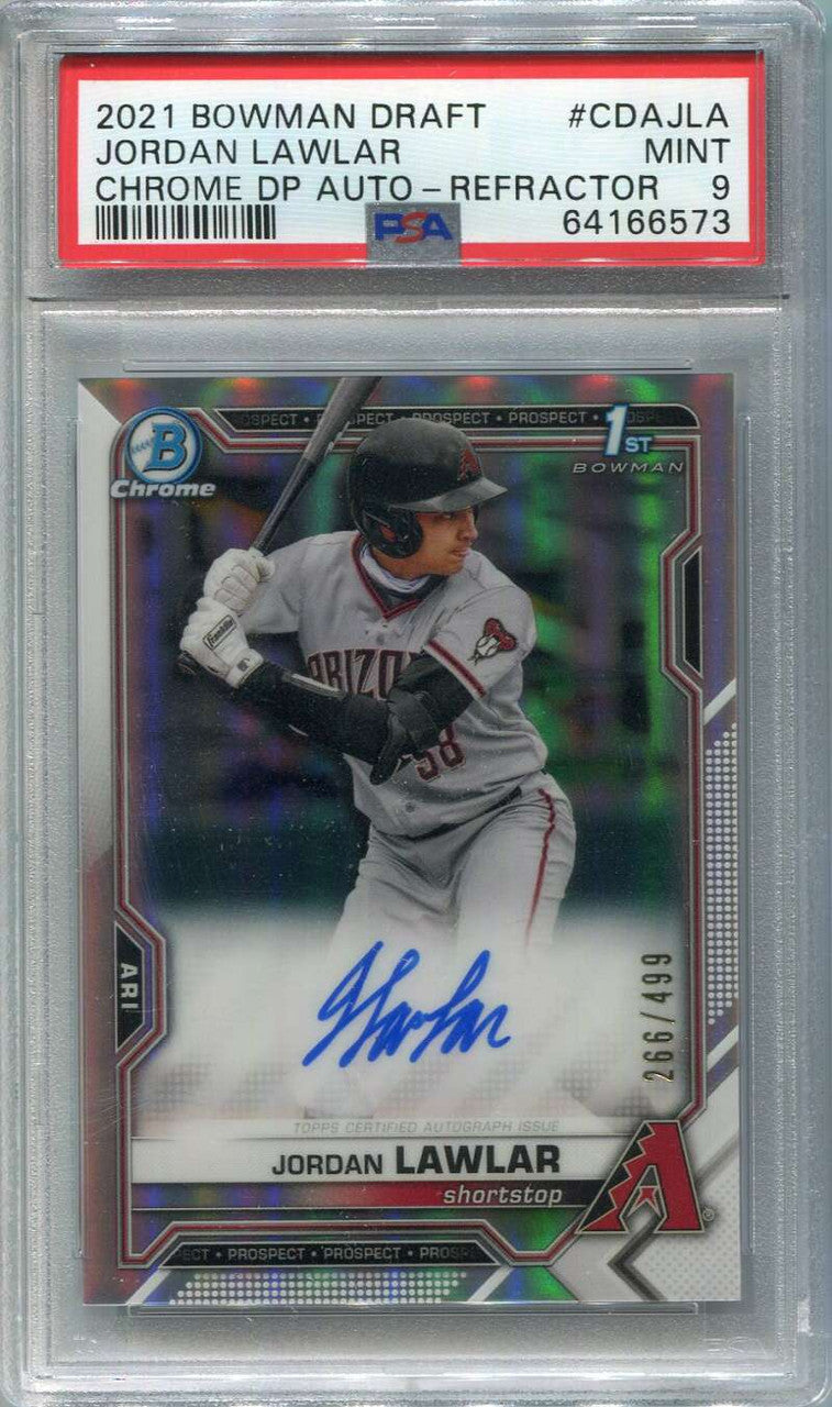 2021 Bowman Chrome Draft Refractor Jordan Lawlar Rookie Auto 266/499 PSA 9