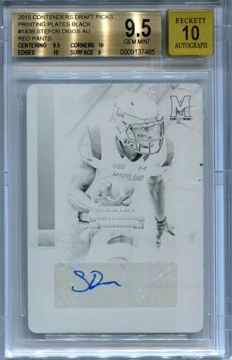 2015 Panini Contenders Draft Printing Plate Stefon Diggs Rookie Auto 1/1 BGS 9.5