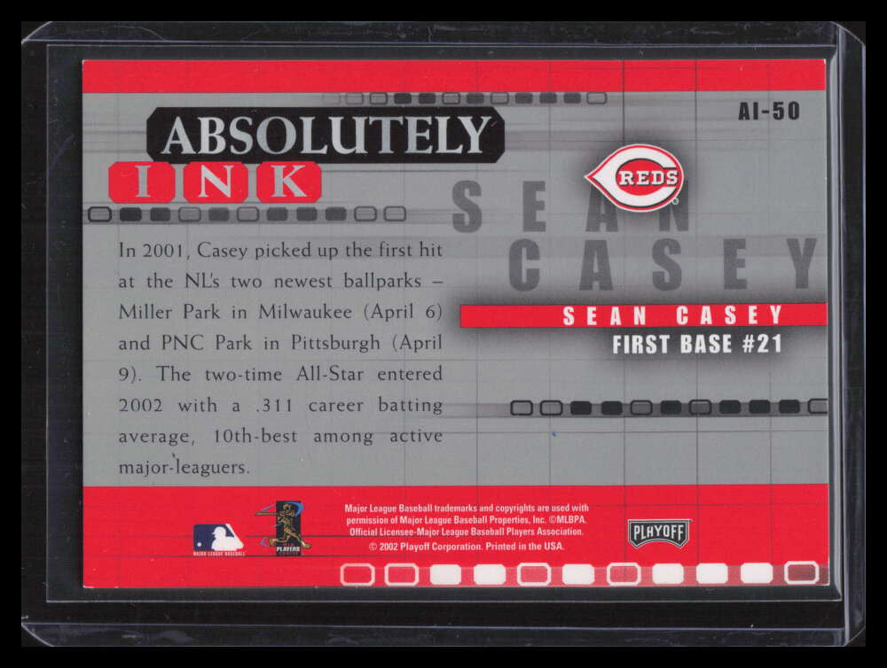 SOLD 133488 2002 Absolute Memorabilia Absolutely Ink ai50 Sean Casey Auto /125 SP