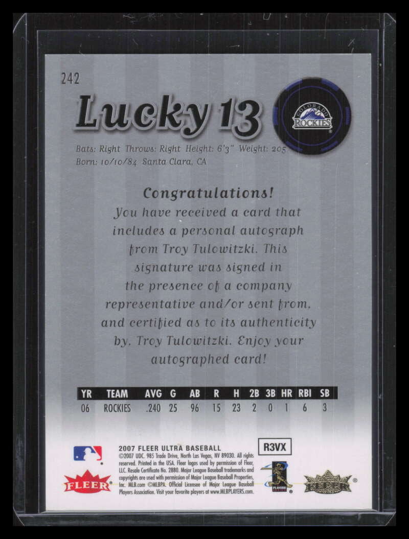 2007 Ultra Rookie Autographs 242 Troy Tulowitzki Rookie Auto 342/499