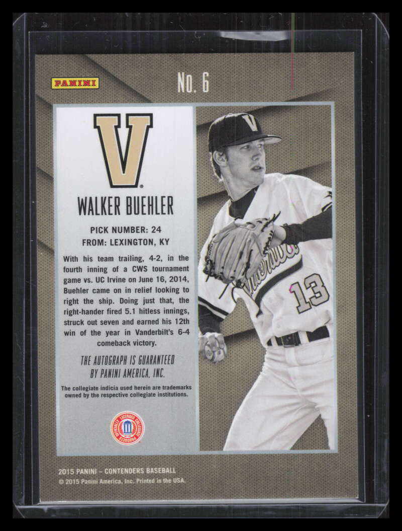 DELETE 133526 2015 Panini Contenders College Ticket Autographs 6 Walker Buehler Rookie Auto