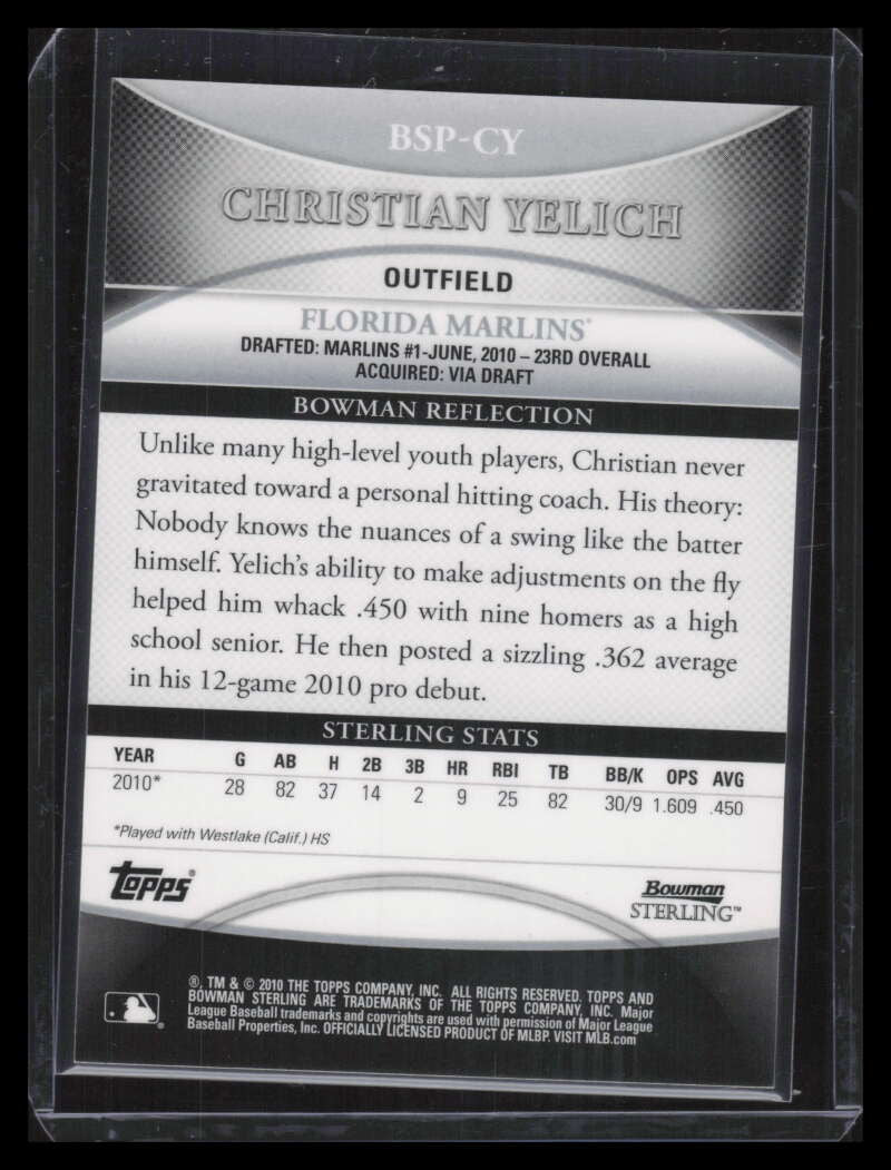 2010 Bowman Sterling Prospect Autographs CY Christian Yelich Rookie Auto ID: 133545