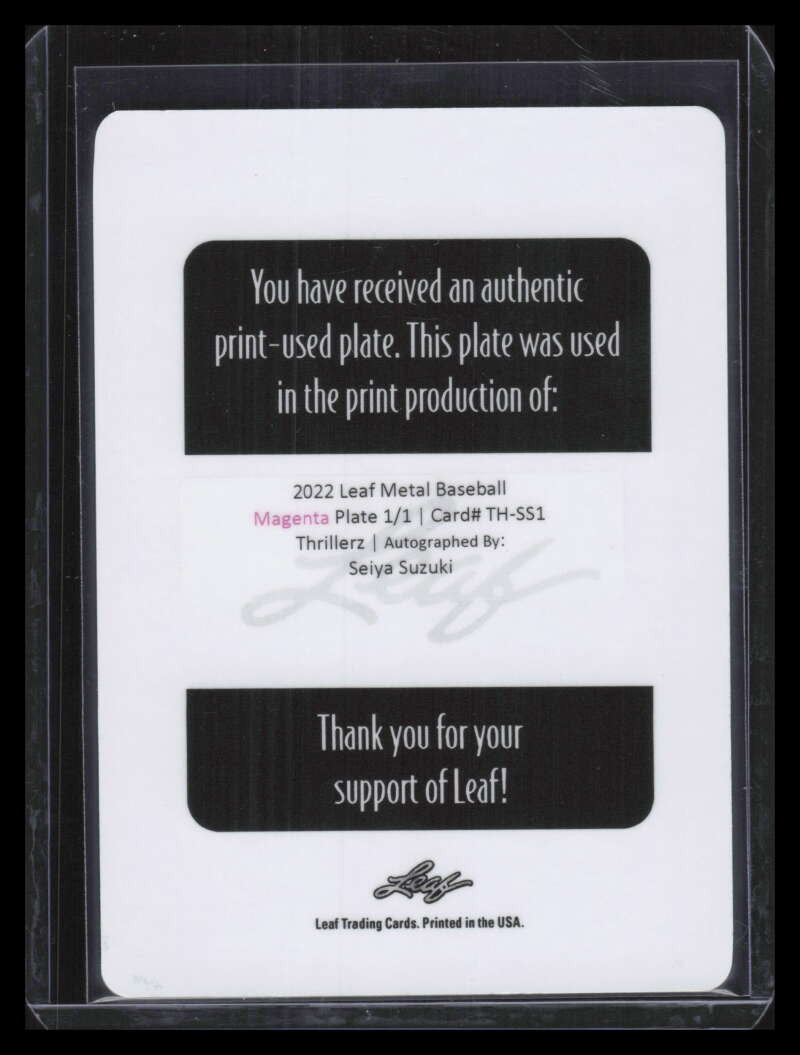 2022 Leaf Metal Draft Thrillerz Printing Plate Seiya Suzuki Rookie Auto 1/1